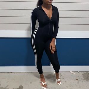 Zip Front Striped Jumpsuit